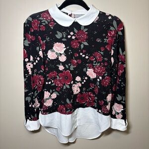 Ellie Black Floral Blouse with White Collar